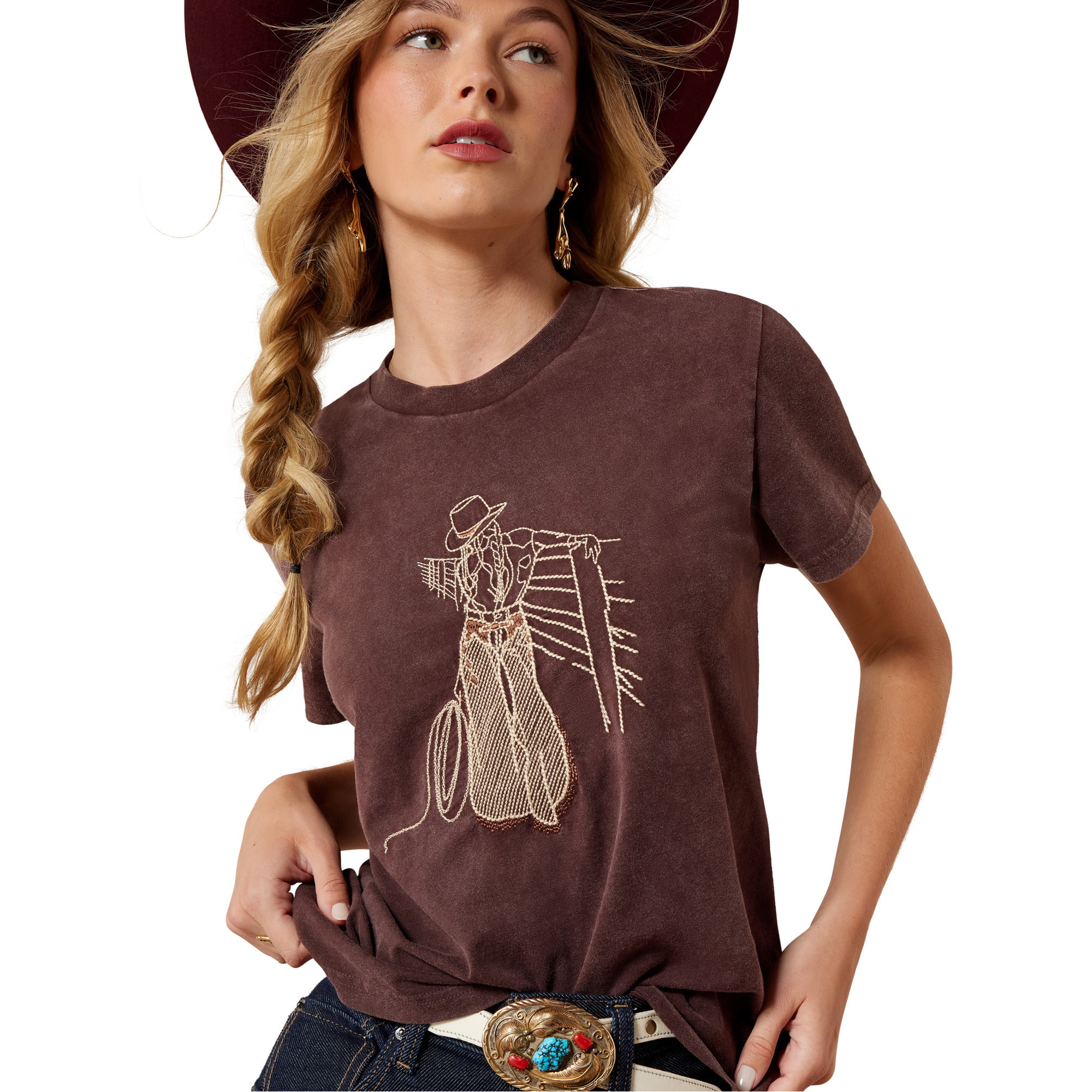 2026 Ariat Womens Rebel With A Cause T-Shirt 10079672 - Chocolate Plum